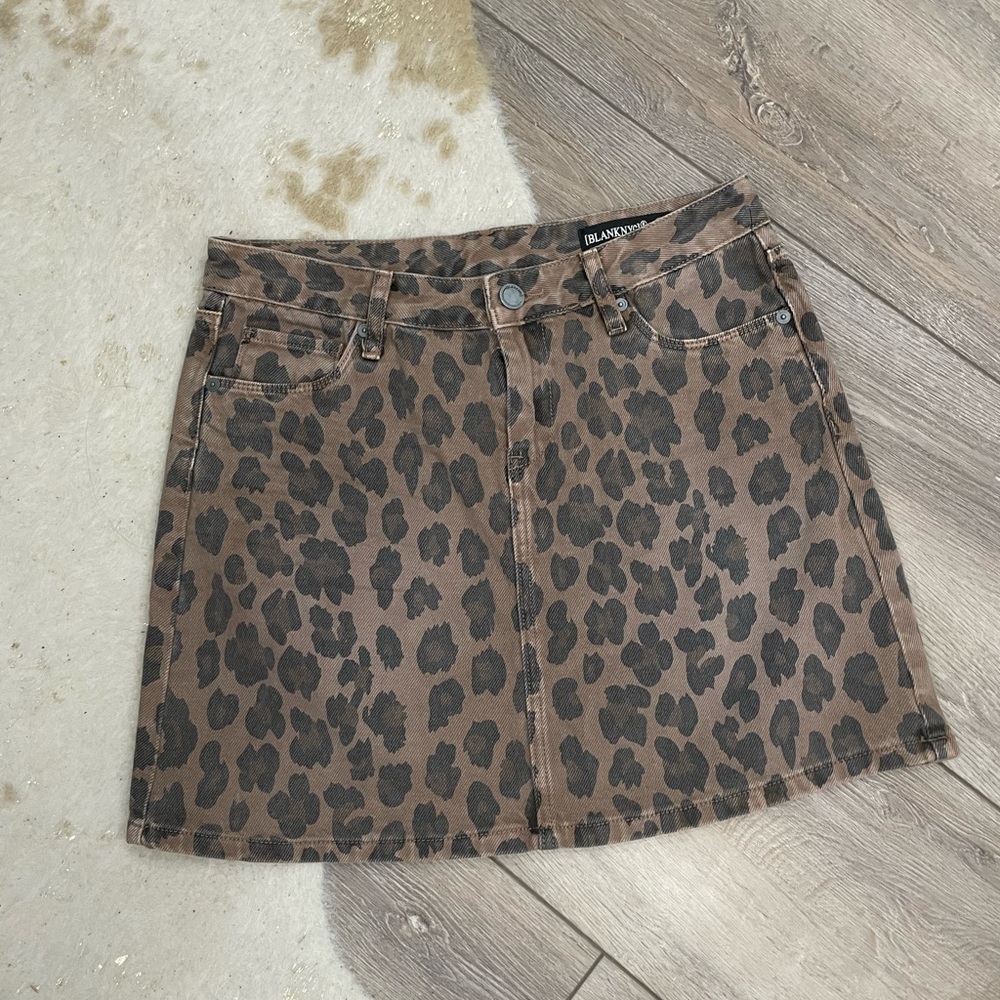Blank NYC leopard print denim mini skirt